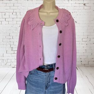 WhoWhatWear NWT Cable Knit Sweater Cardigan Cottagecore Collar Coastal Grandma M